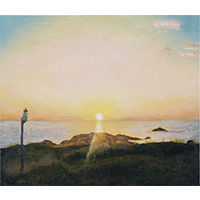 2007年作 キャンバス_油絵具:<br>カナダ・ハリファックスにて、感動した夕暮れの景色をそのまま描きました。<br>日本から離れ遠い地に来ても、空と太陽は同じ。水平線へ落ち、また登る。<br>暖かく照らしてくれて心が解放されたのをとても覚えています。それを残しておきたくて描きました。(HP内に使用している絵でもあります)